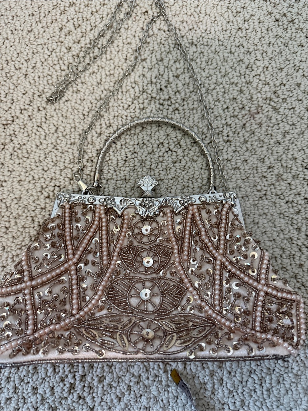Amazon Rose Gold Beaded Evening Clutch with Chain